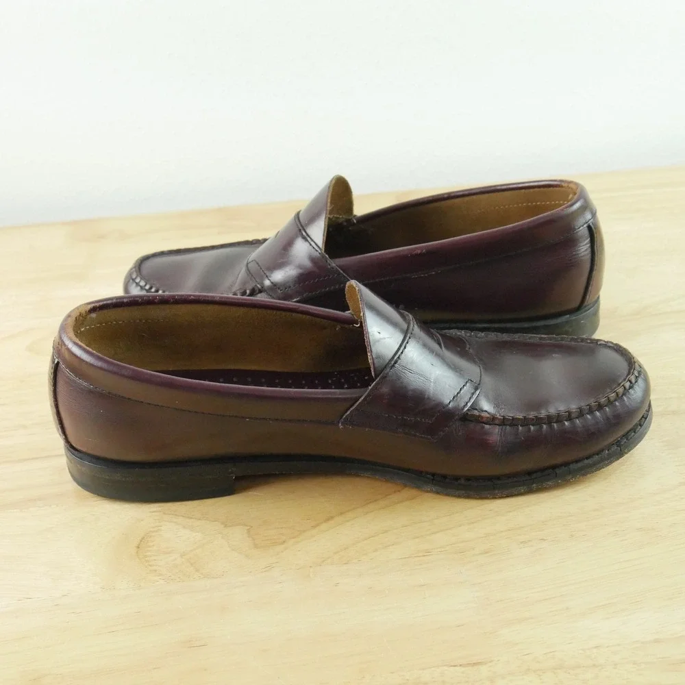 GH Bass Mens Logan Penny Loafers Burgundy Leather Slip On Shoes 10 EEE Preppy